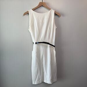 Shelby & Palmer Women's Belted Sleeveless Pencil Dress Ivory White Size 6